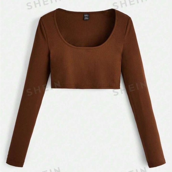 Coffee Brown Long Sleeve Crop Top XS - Picture 1 of 4